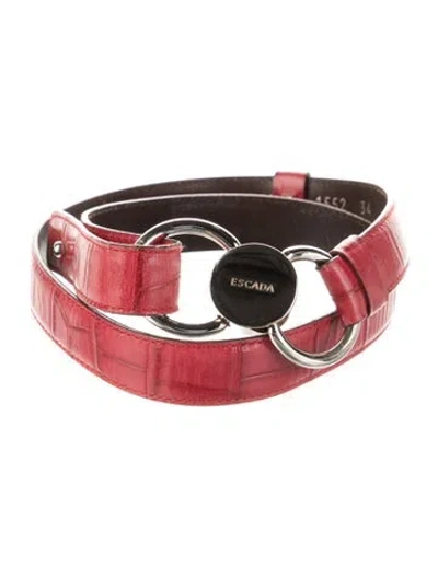 Pre-owned Escada Skinny Embossed Leather Waist Belt In Red