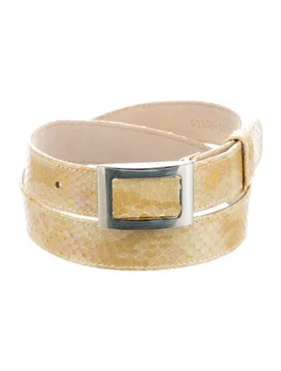 Pre-owned Escada Skinny Embossed Leather Waist Belt In Yellow