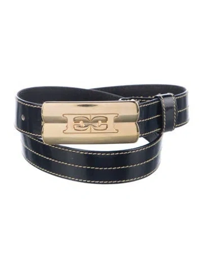 Pre-owned Escada Skinny Leather Waist Belt In Black