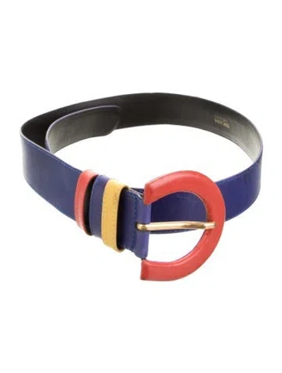 Pre-owned Escada Skinny Leather Waist Belt In Blue