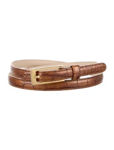 Pre-owned Escada Skinny Leather Waist Belt In Brown