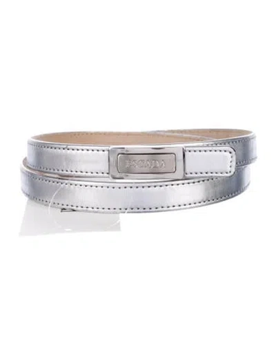 Pre-owned Escada Skinny Patent Leather Waist Belt In Silver