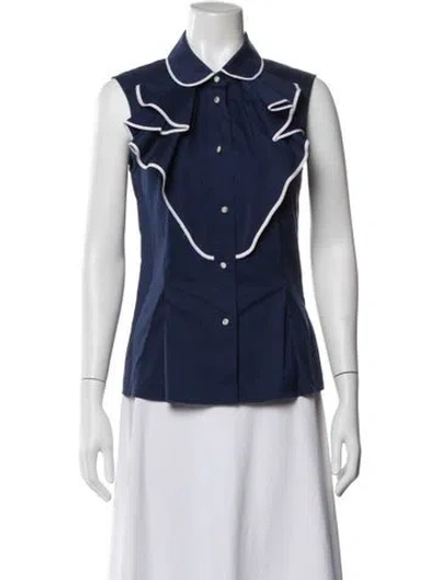 Pre-owned Escada Sleeveless Button-up Top In Blue