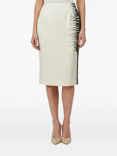 Pre-owned Escada Slovenia Hand-beaded Midi Skirt In Neutral