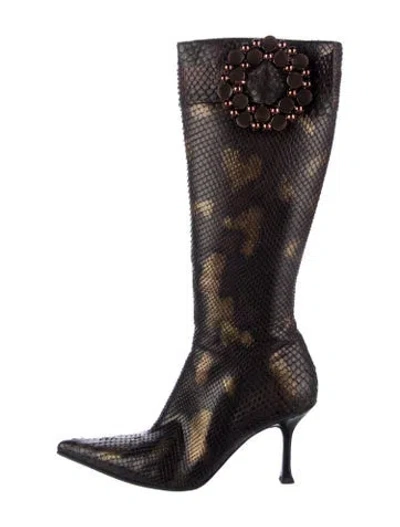 Pre-owned Escada Snakeskin Animal Print Boots In Brown