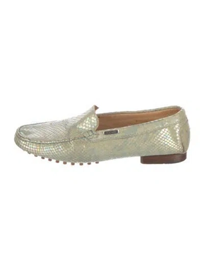 Pre-owned Escada Snakeskin Animal Print Loafers In Green