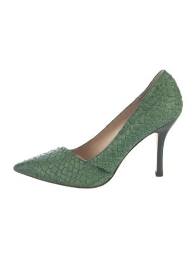 Pre-owned Escada Snakeskin Animal Print Pumps In Green