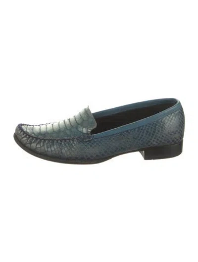 Pre-owned Escada Snakeskin Loafers In Blue/green