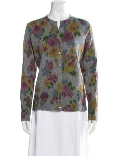Pre-owned Escada Sport Cashmere Floral Print Sweater In Grey