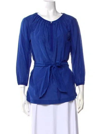Pre-owned Escada Sport Crew Neck Three-quarter Sleeve Blouse In Blue