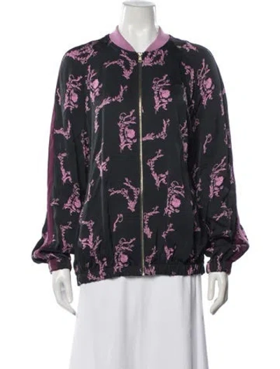 Pre-owned Escada Sport Floral Print Bomber Jacket In Black