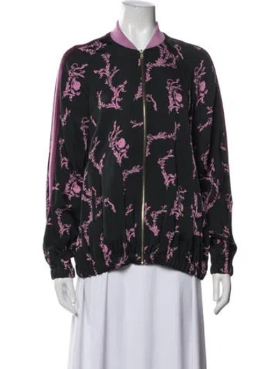 Pre-owned Escada Sport Floral Print Bomber Jacket In Black