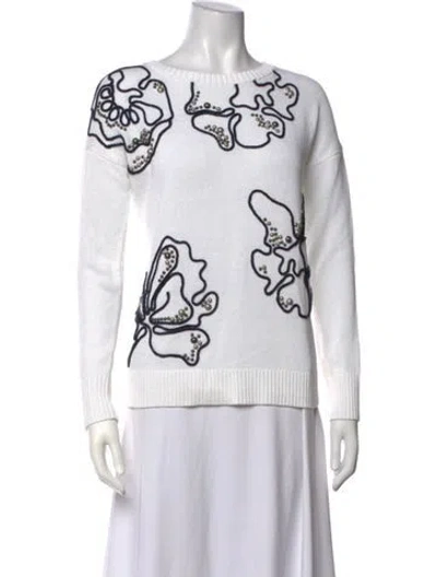 Pre-owned Escada Sport Floral Print Crew Neck Sweater W/ Tags In White