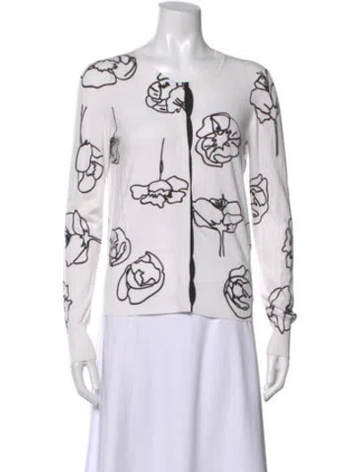Pre-owned Escada Sport Floral Print Crew Neck Sweater In White