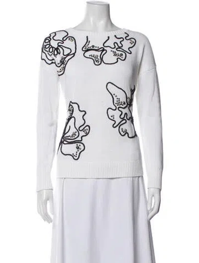 Pre-owned Escada Sport Floral Print Crew Neck Sweater In White