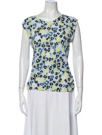 Pre-owned Escada Sport Floral Print Crew Neck Top In Blue