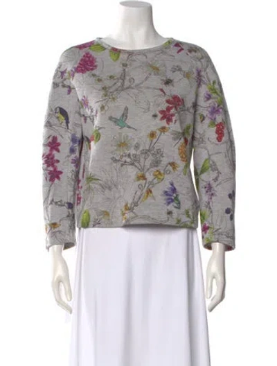 Pre-owned Escada Sport Floral Print Crew Neck Top In Gray