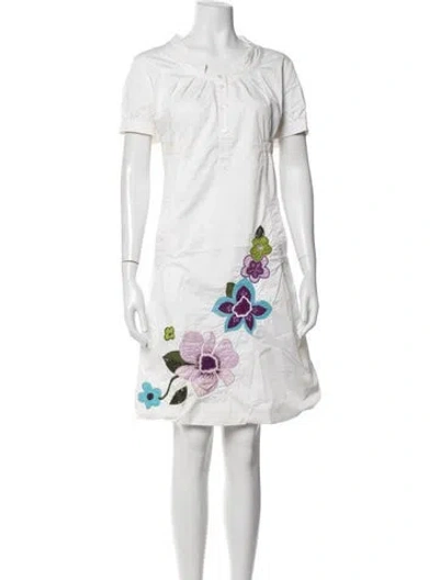 Pre-owned Escada Sport Floral Print Knee-length Dress In White