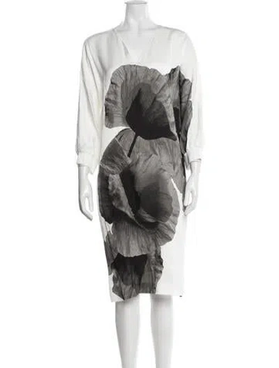 Pre-owned Escada Sport Floral Print Knee-length Dress In White