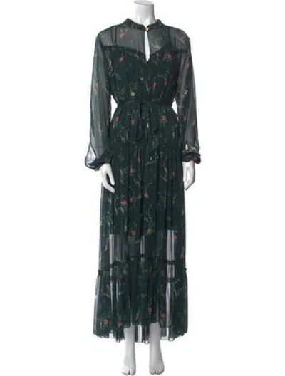 Pre-owned Escada Sport Floral Print Long Dress In Green