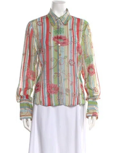Pre-owned Escada Sport Floral Print Long Sleeve Blouse In Multi
