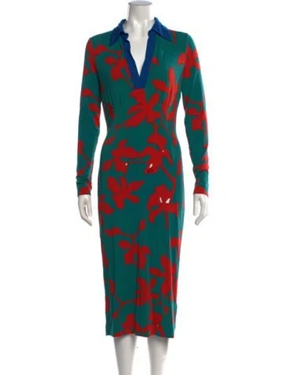 Pre-owned Escada Sport Floral Print Midi Length Dress In Blue/green