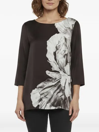 Pre-owned Escada Sport Floral-print Long-sleeve Blouse In Black