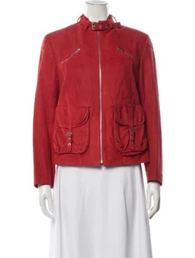 Pre-owned Escada Sport Goat Leather Utility Jacket In Orange