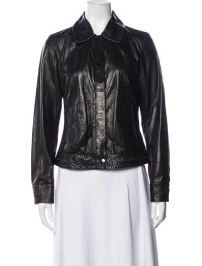 Pre-owned Escada Sport Lamb Leather Biker Jacket In Black