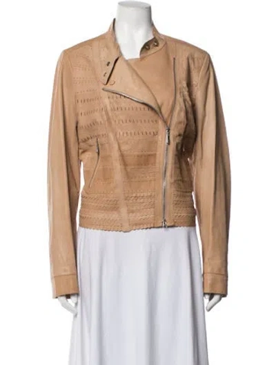 Pre-owned Escada Sport Lamb Leather Biker Jacket W/ Tags In Neutrals