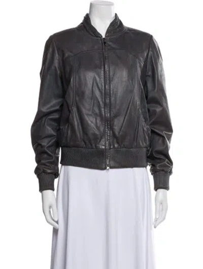 Pre-owned Escada Sport Lamb Leather Bomber Jacket In Gray