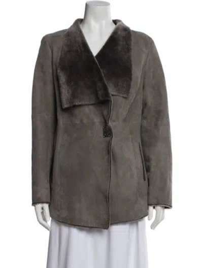 Pre-owned Escada Sport Lamb Leather Faux Fur Jacket In Gray
