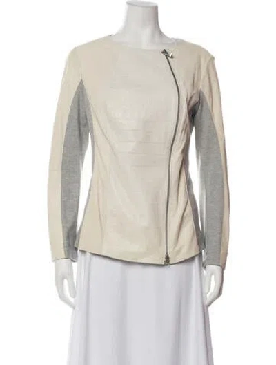 Pre-owned Escada Sport Lamb Leather Patterned Jacket In Neutrals