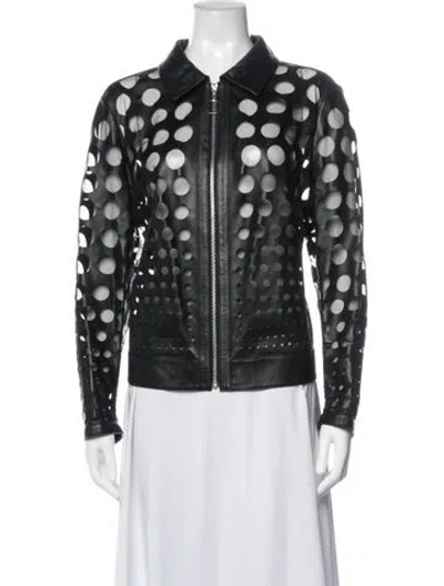 Pre-owned Escada Sport Lamb Leather Polka Dot Print Jacket In Black