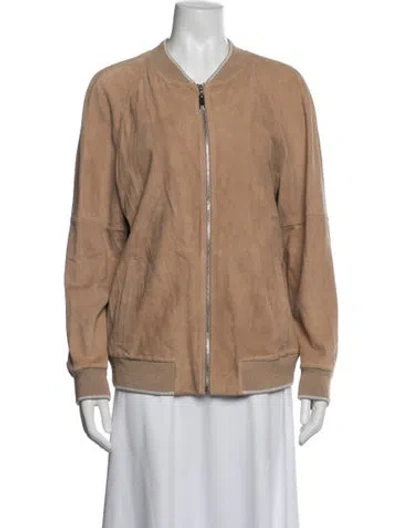 Pre-owned Escada Sport Leather Bomber Jacket In Brown