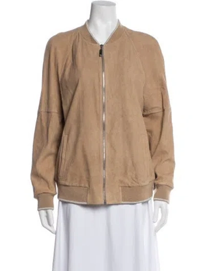 Pre-owned Escada Sport Leather Bomber Jacket In Brown