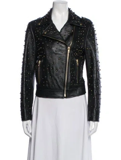 Pre-owned Escada Sport Leather Patterned Biker Jacket In Black