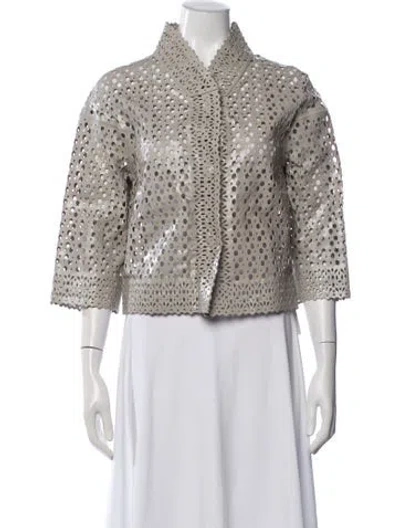 Pre-owned Escada Sport Leather Patterned Jacket In Gray