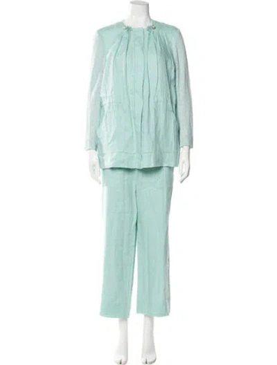 Pre-owned Escada Sport Linen Beaded Accents Pant Set In Green
