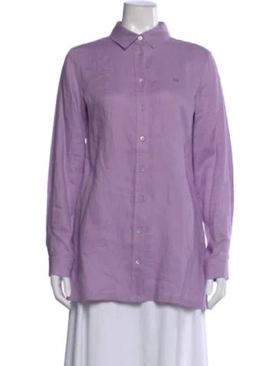 Pre-owned Escada Sport Linen Long Sleeve Button-up Top W/ Tags In Purple