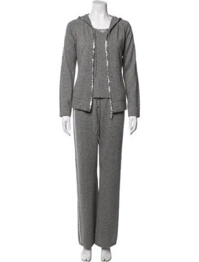 Pre-owned Escada Sport Merino Wool Glitter Accents Set In Gray