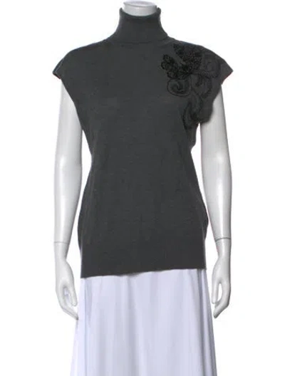 Pre-owned Escada Sport Merino Wool Graphic Print Sweater In Grey