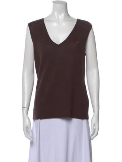 Pre-owned Escada Sport Merino Wool V-neck Sweater In Brown