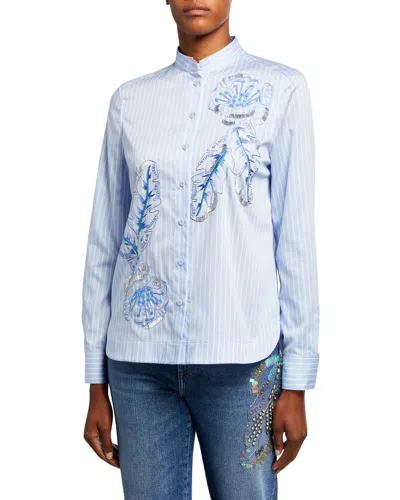 Escada Sport Naleaf Floral Embroidered Button-front Top In Blue