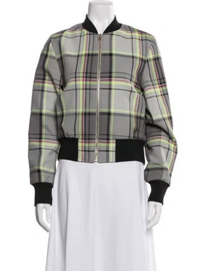Pre-owned Escada Sport Plaid Print Bomber Jacket In Gray
