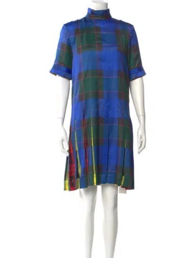 Pre-owned Escada Sport Plaid Print Knee-length Dress In Blue