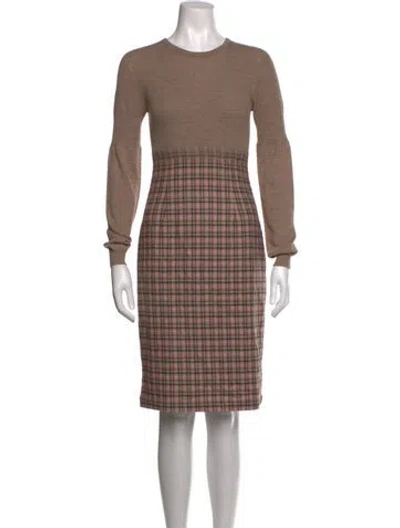 Pre-owned Escada Sport Plaid Print Knee-length Dress In Brown