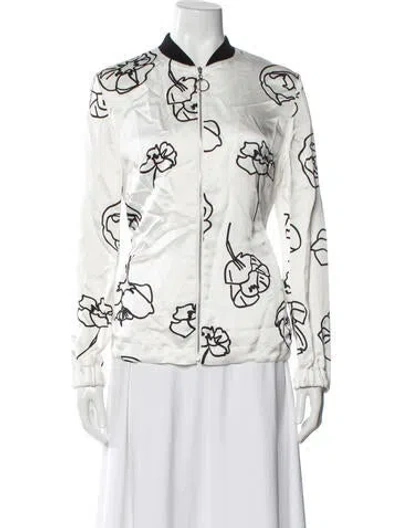 Pre-owned Escada Sport Satin Floral Print Evening Jacket In White
