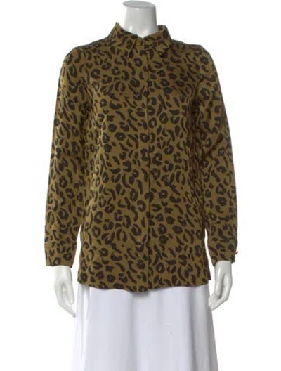 Pre-owned Escada Sport Silk Animal Print Button-up Top In Green