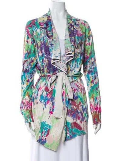 Pre-owned Escada Sport Silk Printed Evening Jacket In Green